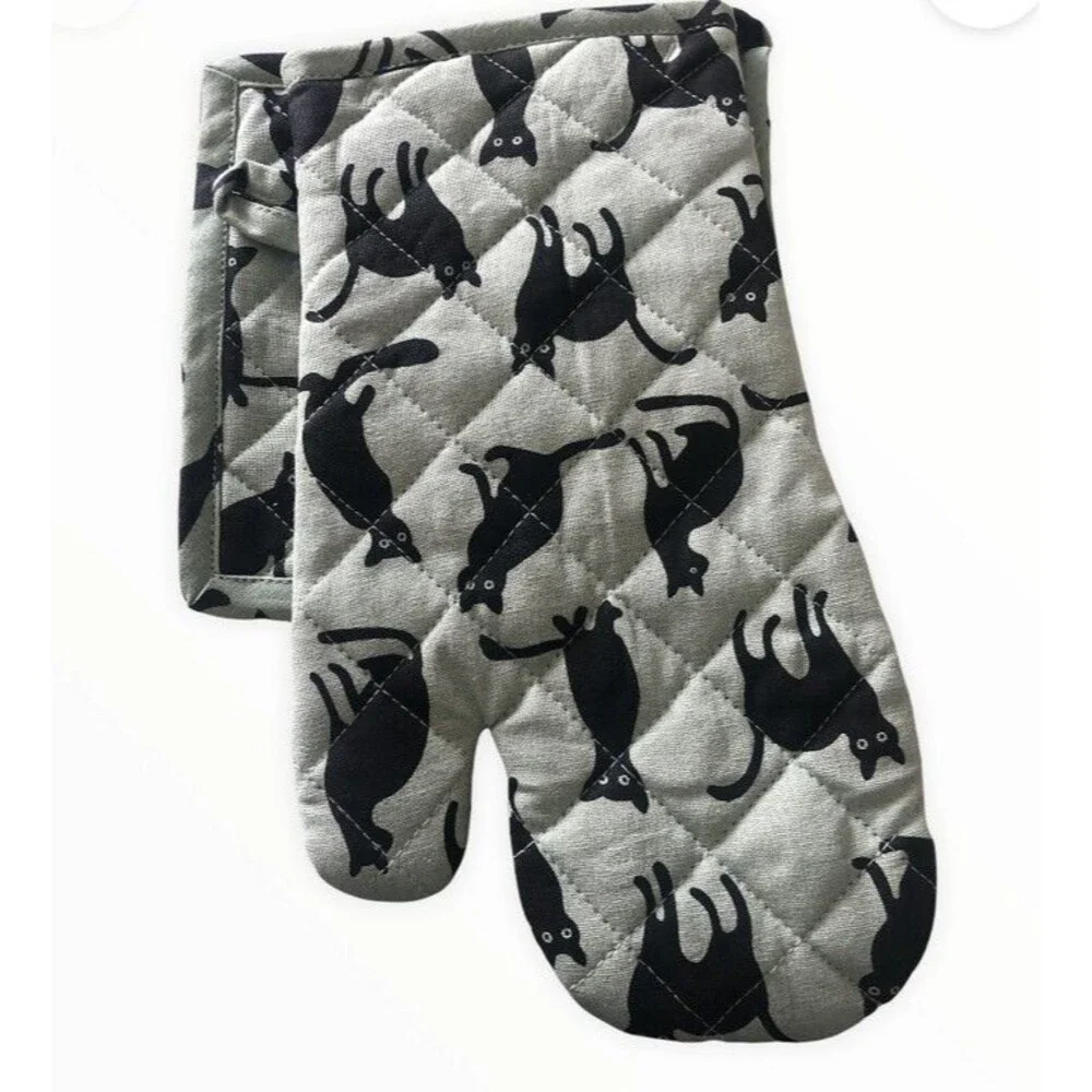 Cat Kitchen Oven Mitt Potholder Set Kitty Kitten Pet House Home Without a Cat